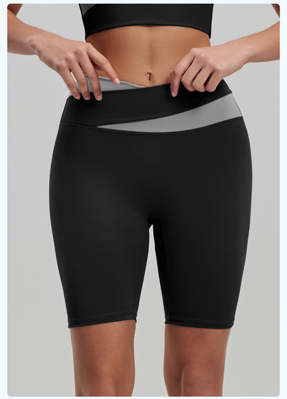 Color Block No VPL Yoga Shorts, High Elastic Slim Fit 5 Inch Biker Shorts for Fitness & Running