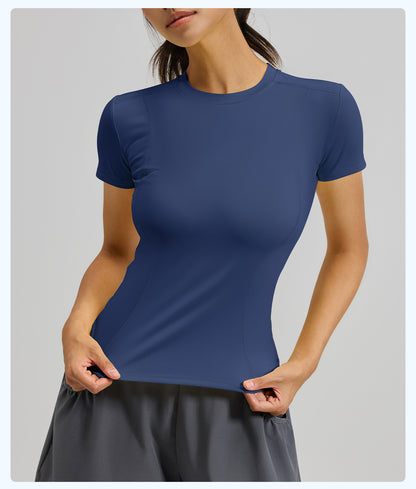 Women's Slim Fit Yoga Short Sleeve Top, Lightweight Stretch Sports T-Shirt, Breathable Activewear Ideal for Running, Gym Fitness and Daily Workout