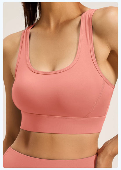 Women's Racer Back Sports Bra Adjustable Hook Closure High Support Shockproof Yoga Bra