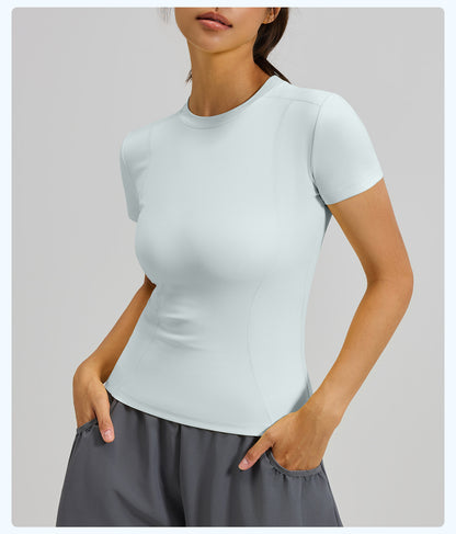 Women's Slim Fit Yoga Short Sleeve Top, Lightweight Stretch Sports T-Shirt, Breathable Activewear Ideal for Running, Gym Fitness and Daily Workout