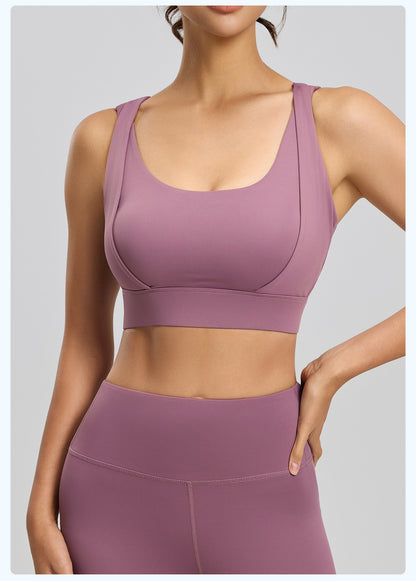 Women's Yoga Sports Bra, Push-Up Double Strap, Removable Pads, High-Impact Shockproof Naked Feeling Workout Bra