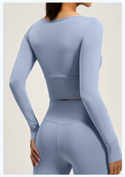 Women's Spliced Long Sleeve Yoga Top with Built-in Bra Pad, Breathable Slim Fit Sports Workout Shirt for Running Fitness