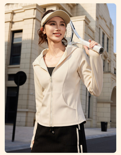 Women's New Winter Fleece Lined Thick Yoga Jacket, Slim Fit Zip Up, Windproof Hooded Sports Coat