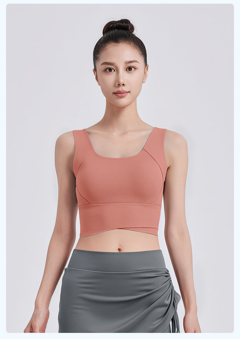 High Waist Cross-Back Sports Bra for Women, Shock Absorption & Push Up Workout Tank Top for Yoga & Running