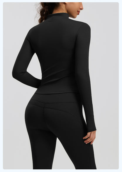 Women's New Striped Sports Jacket, Slim Fit Stand Collar, Outdoor Running Yoga Jacket