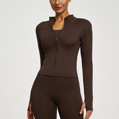 Women’s Zipper Yoga Jacket, Long Sleeve Sports Top for Running & Fitness Training
