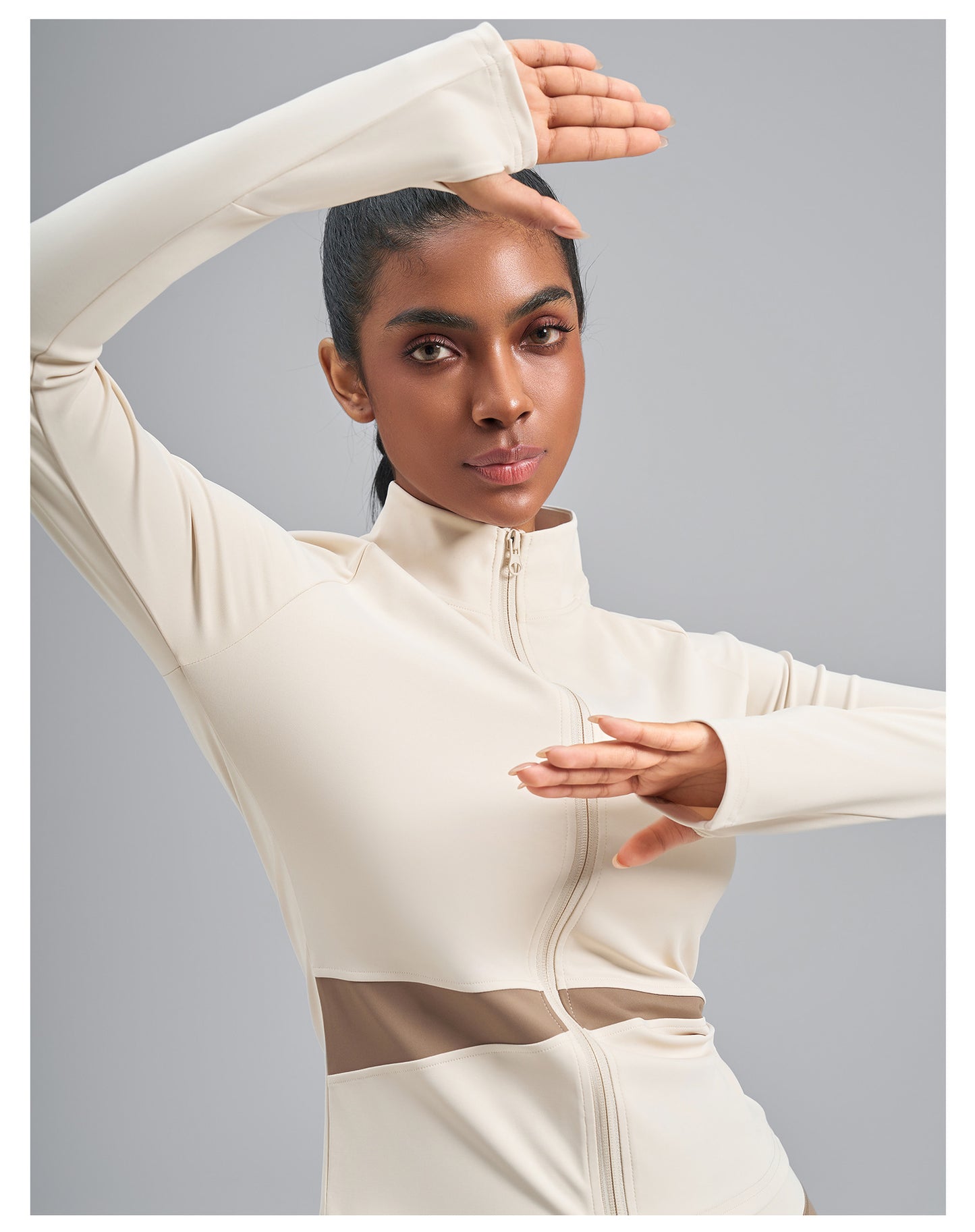 Women’s Color Block Yoga Jacket, Stretchy Fabric Sports Top for Fitness Workout Training