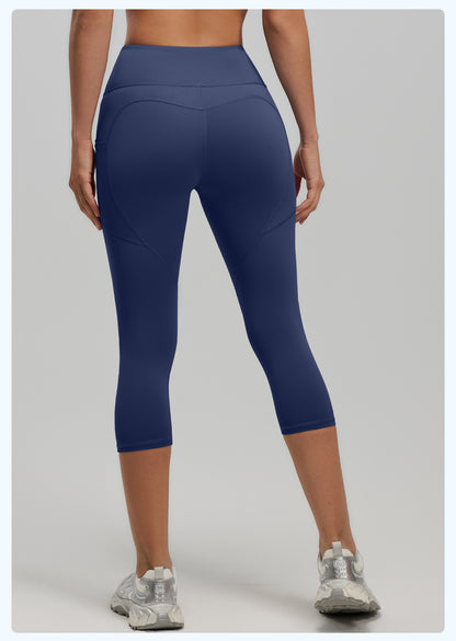 Women's High Waist 7/8 Yoga Pants with Side Pockets, Butt Lifting Booty Sculpting Tight Fitness Leggings