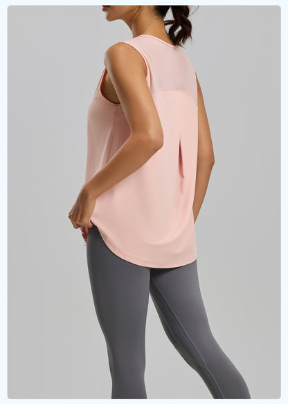 New Women’s Loose Yoga Tank Top, Mesh Back Workout Shirt, Quick-Dry Athletic Top for Running & Fitness