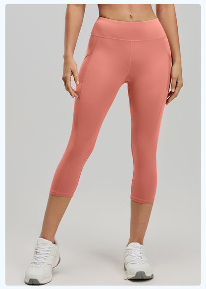 Women's High Waist 7/8 Yoga Pants with Side Pockets, Butt Lifting Booty Sculpting Tight Fitness Leggings