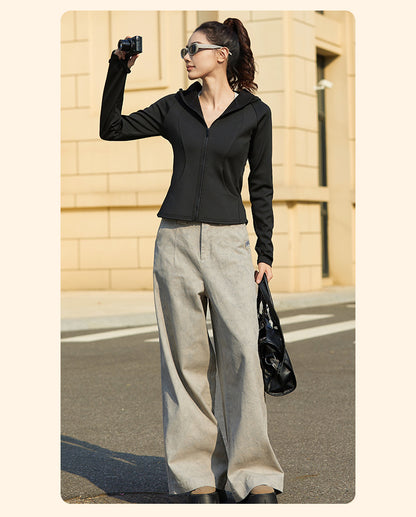 Women's New Winter Fleece Lined Thick Yoga Jacket, Slim Fit Zip Up, Windproof Hooded Sports Coat