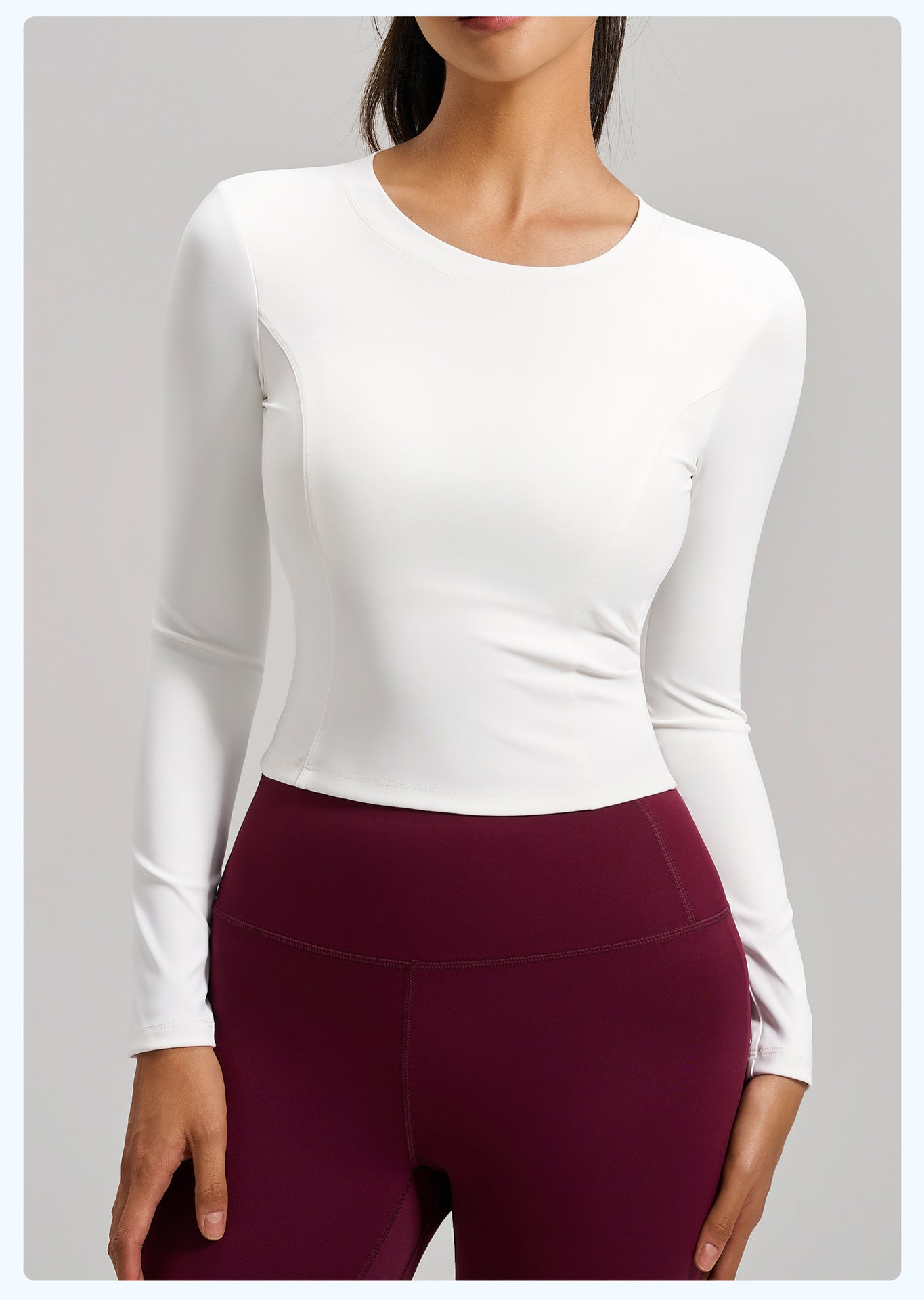 Women's New Ruched Slim Fit Long Sleeve Yoga Top, Beauty Back Design With Built-in Pads For Running Fitness