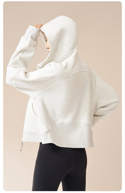 New Autumn Winter Thick Fleece Hoodie for Women, Loose Casual Outdoor Sports Warm Jacket