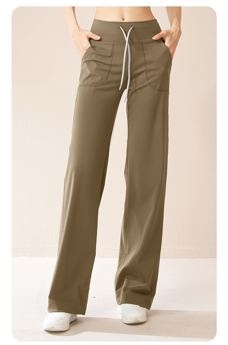 Women's High Waist Drawstring Wide Leg Yoga Pants, Loose Straight Hip Lifting Casual Sports Fitness Trousers