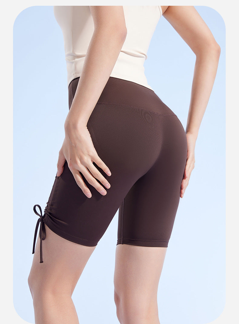 Summer New Naked Feel Yoga Shorts – Ruched High Waist Butt Lifting Knee-Length Fitness Pants