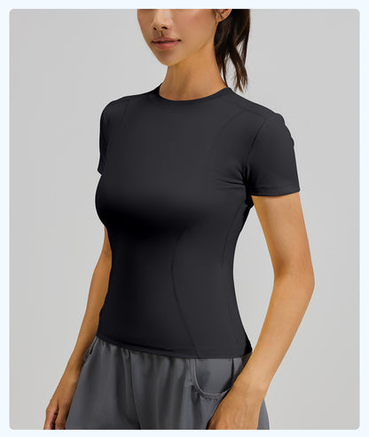 Women's Slim Fit Yoga Short Sleeve Top, Lightweight Stretch Sports T-Shirt, Breathable Activewear Ideal for Running, Gym Fitness and Daily Workout
