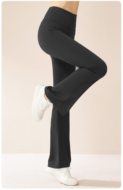 Women's High Elastic Flare Fitness Pants, High Waist Hip Lifting Tummy Control Slim Cloud-Feel Yoga Wide Leg Trousers