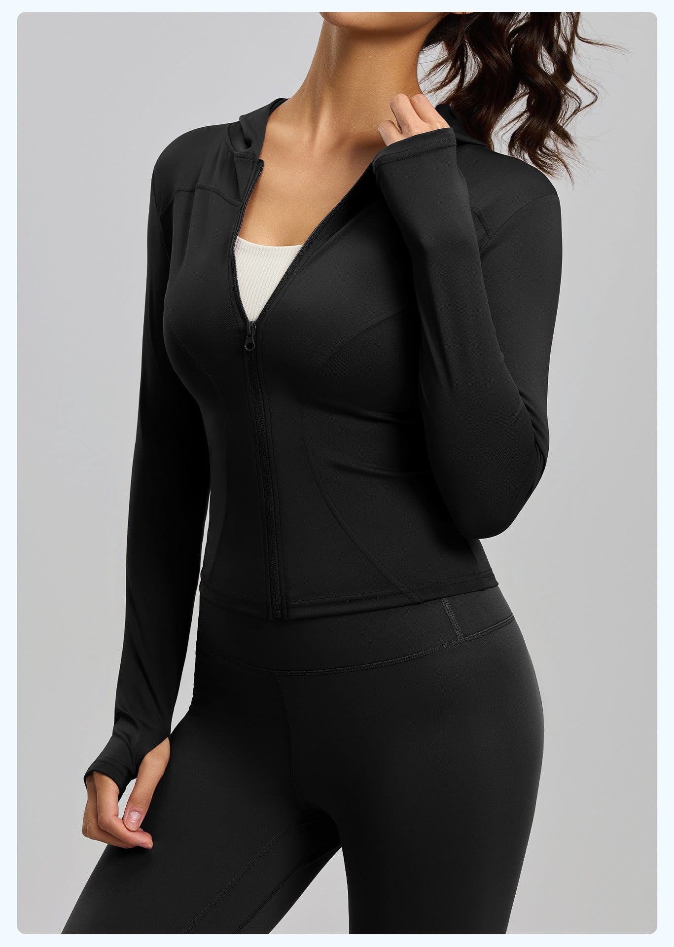 Women’s Slim Fit Hooded Yoga Jacket – Long Sleeve Sports Coat for Spring & Autumn, Running & Cycling
