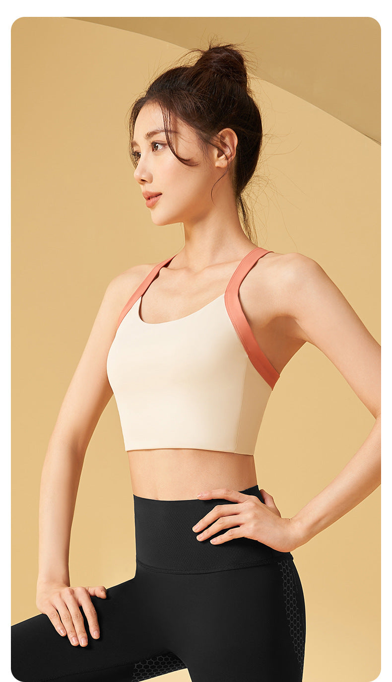 Women's One-Piece Beauty Back Yoga Sports Bra, High-Impact Shockproof with Fixed Chest Pad, Waist-Slimming & Bust-Enhancing Fitness Tank Top