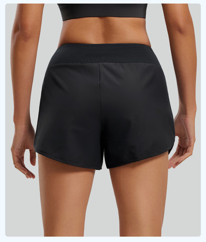 Women's Fake Two-Piece Sports Shorts, Breathable Anti-Exposure, Side Pockets, 3-Inch Running Fitness Yoga Shorts