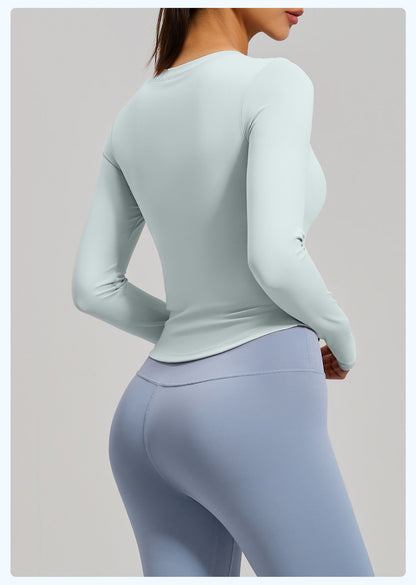 Women's New Long Sleeve Sports Top, Naked Feeling Slim Fit Running Shirt, Built-in Bra Yoga Workout Tee