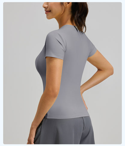 Women's Slim Fit Yoga Short Sleeve Top, Lightweight Stretch Sports T-Shirt, Breathable Activewear Ideal for Running, Gym Fitness and Daily Workout