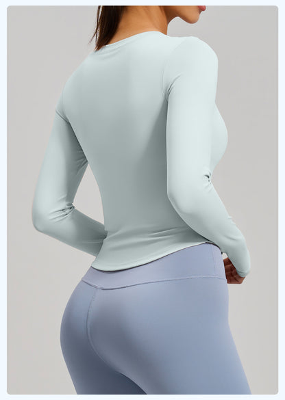 Women's New Long Sleeve Sports Top, Naked Feeling Slim Fit Running Shirt, Built-in Bra Yoga Workout Tee