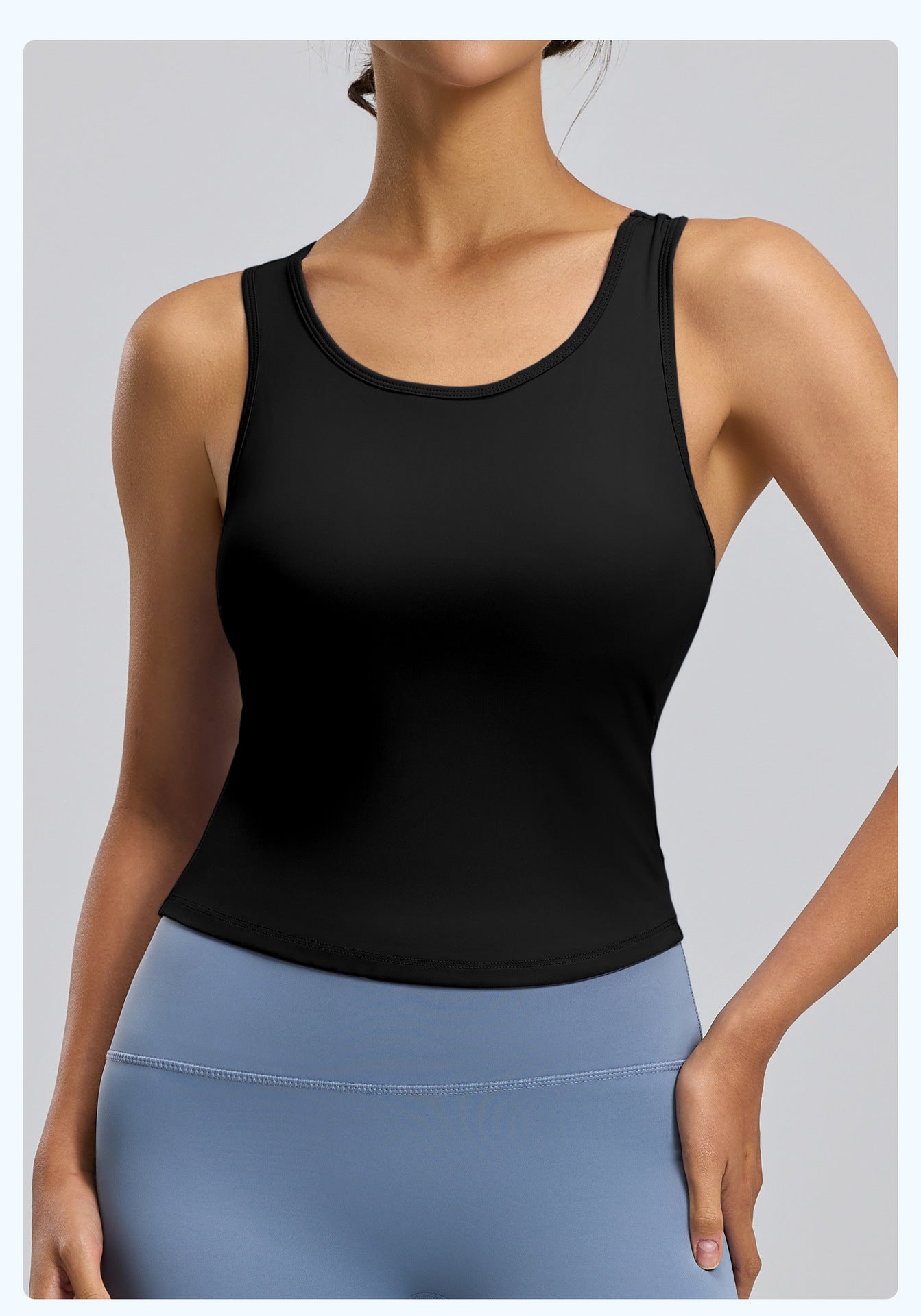 Peach Hip Yoga Tank Top, One-piece Fixed Cup Crew Neck Slim Anti-chafing Sports Vest