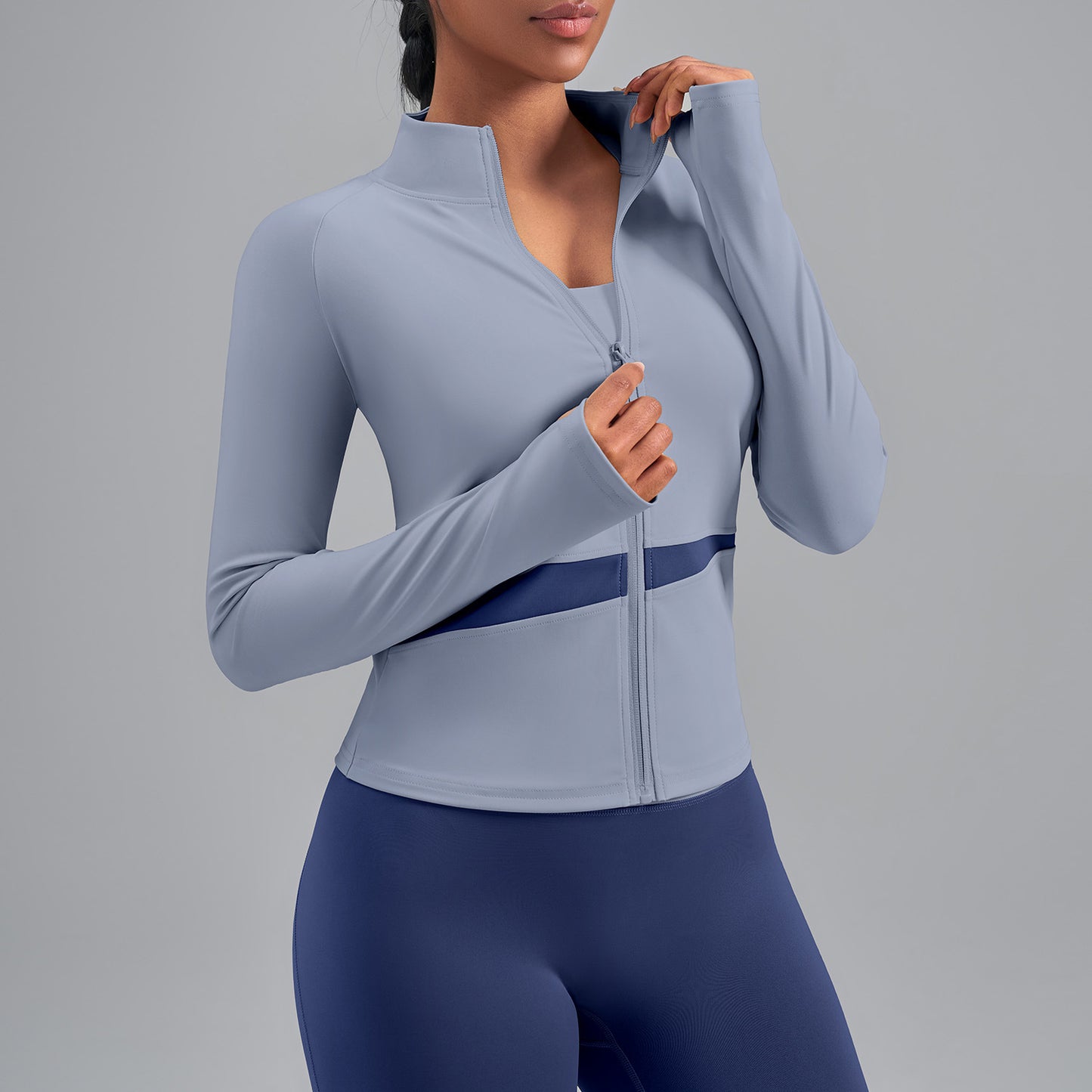 Women’s Color Block Yoga Jacket, Stretchy Fabric Sports Top for Fitness Workout Training