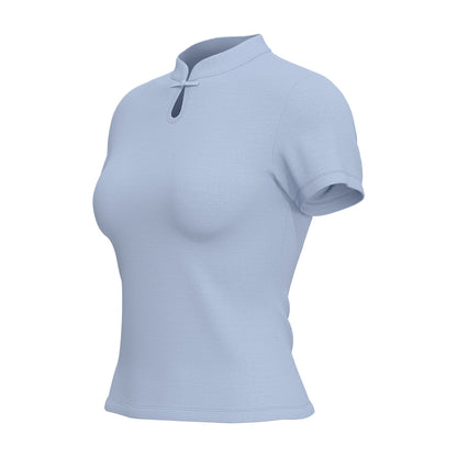 New Chinese Style Yoga Short Sleeve for Women, Frog Button Traditional Sports Top, Summer Chinese-Chic Yoga Wear