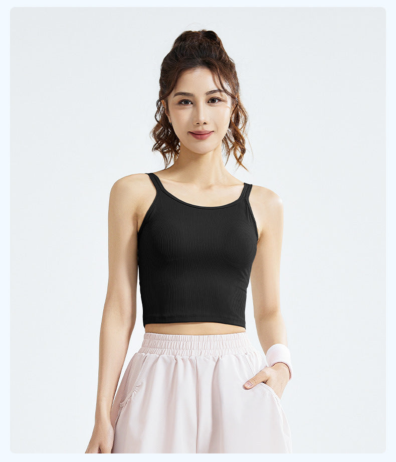 New Striped Yoga Tank Top for Women, High Elastic & Breathable, U-Shaped Beauty Back with Fixed Bra Pads Sports Bra