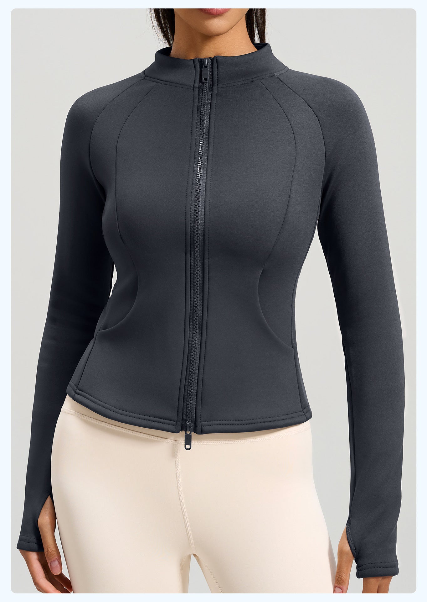 Peach Velvet Stand Collar Coat, Autumn Winter New Arrival, Fleece Lined Thickened Warm Yoga Jacket with Pockets
