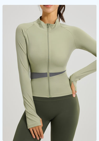 Women's Color Block Yoga Jacket, High Neck Slim Fit Naked Feeling Workout Top