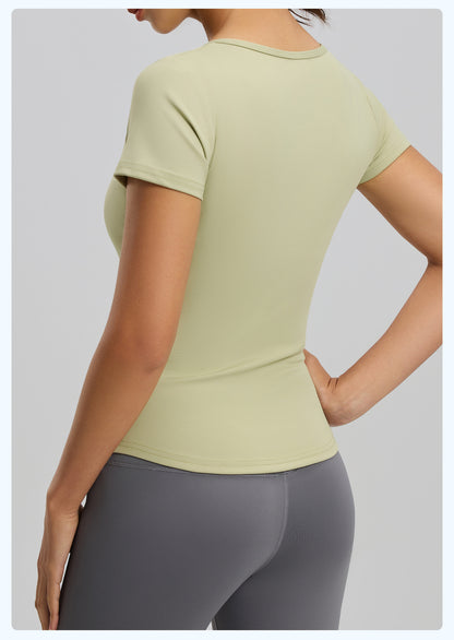 Women's V-Neck Ruched Yoga Short Sleeve – Naked Feel, Quick-Dry, Workout Running Top