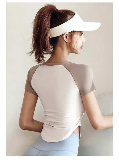 Women's Color Block Ruched Yoga Top | Slimming Waist, Naked-Sense Fabric, Sports & Outdoor Fitness