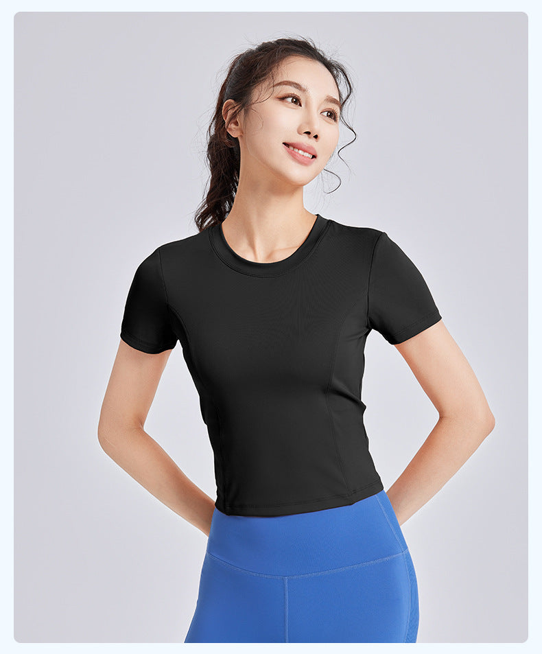 New Drawstring Ruched Yoga Crop Top for Women, Built-in Fixed Chest Pad, Slim Fit Beauty Back Sports Fitness Top