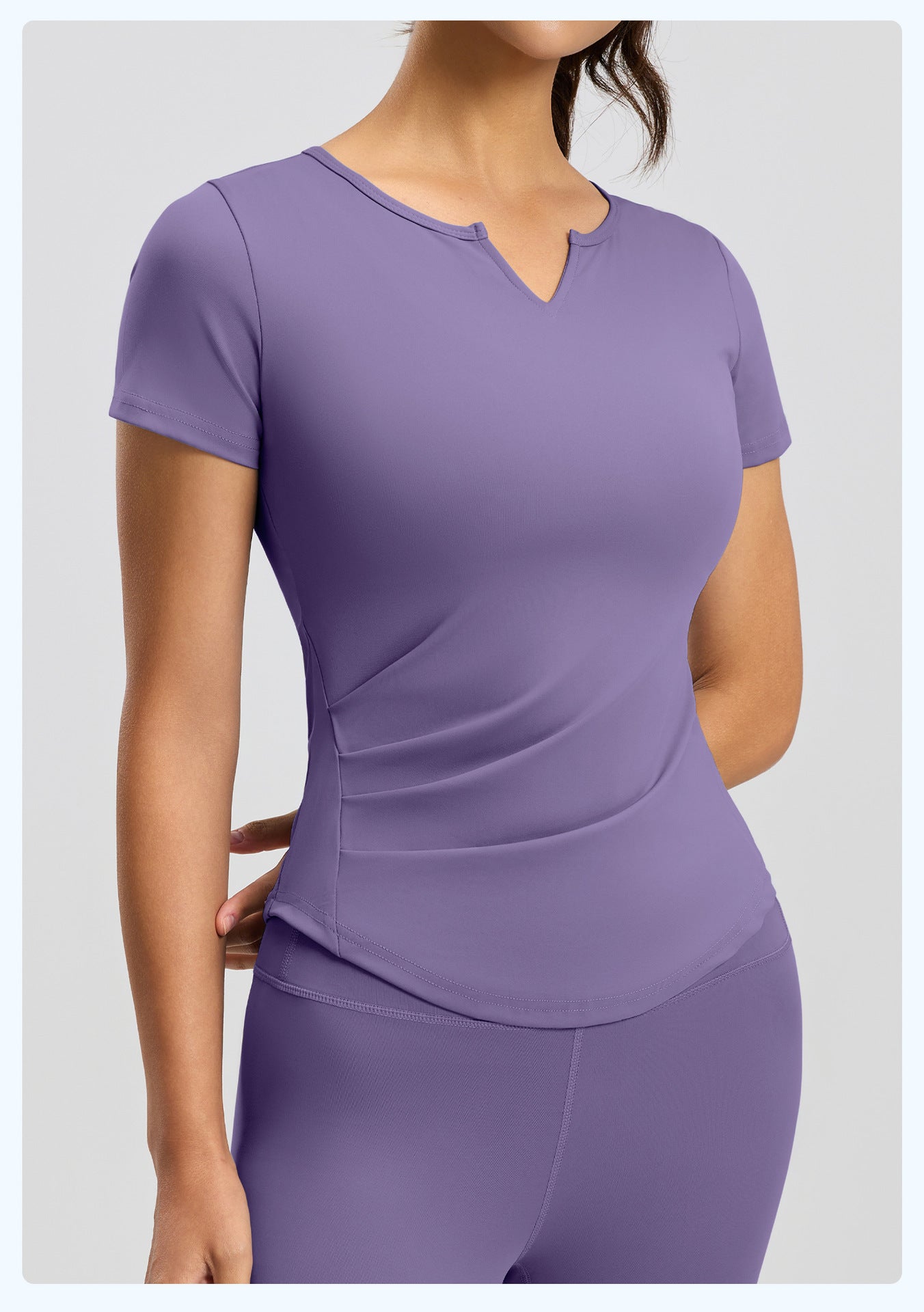 Women's V-Neck Ruched Yoga Short Sleeve – Naked Feel, Quick-Dry, Workout Running Top