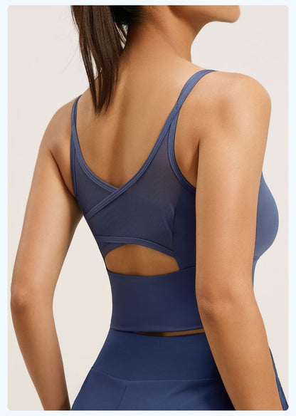 Women's Crisscross Back Sports Bra, Shockproof Push Up Fixed Shape Thin Strap Yoga Fitness Bralette