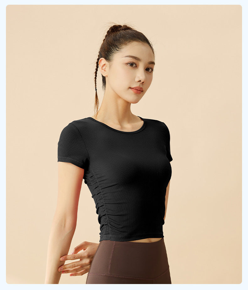 New Summer Women Striped Sports Short Sleeve T-Shirt, Breathable Slim Fit Stretch Yoga Athletic Top, Sweat-Wicking Fitness Activewear for Running, Gym Training & Daily Casual Wear