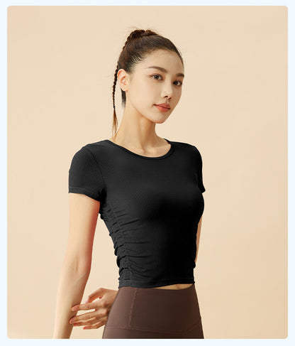 New Summer Women Striped Sports Short Sleeve T-Shirt, Breathable Slim Fit Stretch Yoga Athletic Top, Sweat-Wicking Fitness Activewear for Running, Gym Training & Daily Casual Wear