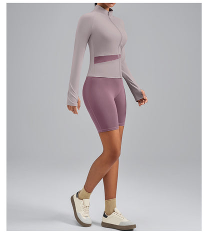 Women’s Color Block Yoga Jacket, Stretchy Fabric Sports Top for Fitness Workout Training