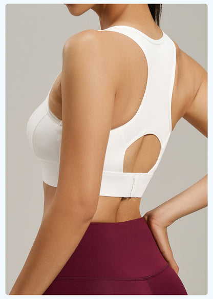 Women's Racer Back Sports Bra Adjustable Hook Closure High Support Shockproof Yoga Bra