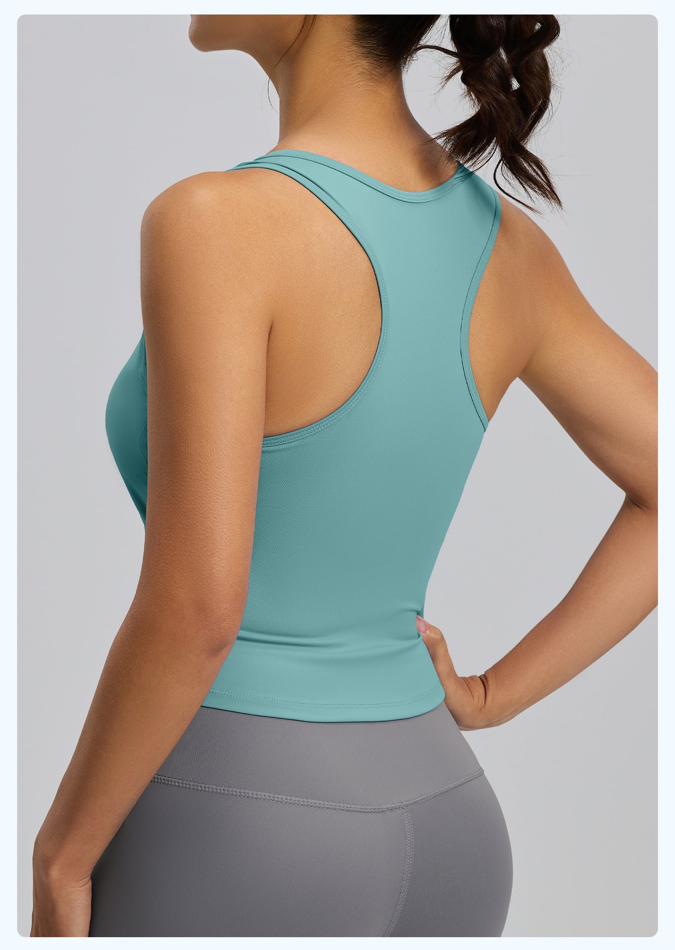 Peach Hip Yoga Tank Top, One-piece Fixed Cup Crew Neck Slim Anti-chafing Sports Vest