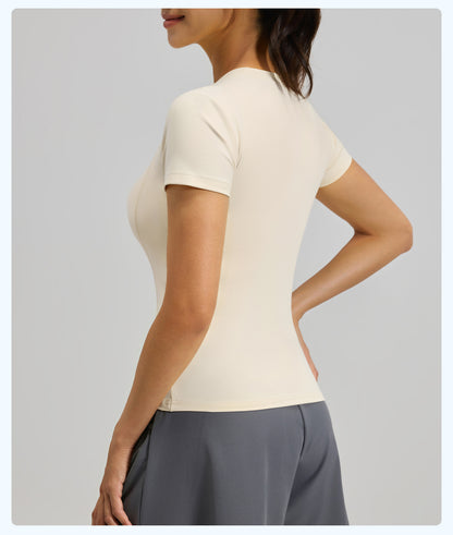 Women's Slim Fit Yoga Short Sleeve Top, Lightweight Stretch Sports T-Shirt, Breathable Activewear Ideal for Running, Gym Fitness and Daily Workout