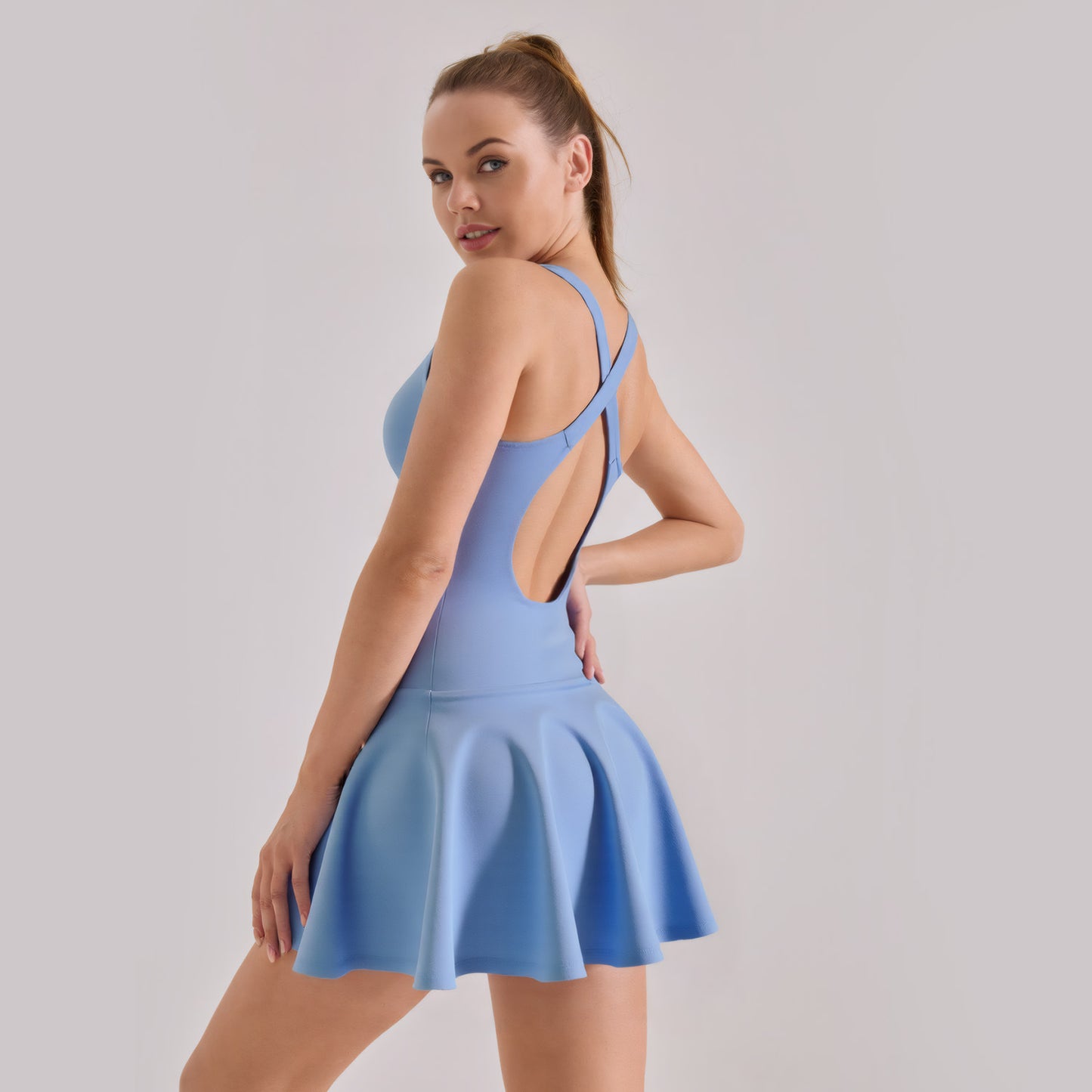 Women's Summer European Size High Stretch Yoga Dress, Naked Feeling Anti-Exposure Athletic Dress