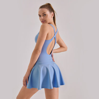 Women's Summer European Size High Stretch Yoga Dress, Naked Feeling Anti-Exposure Athletic Dress