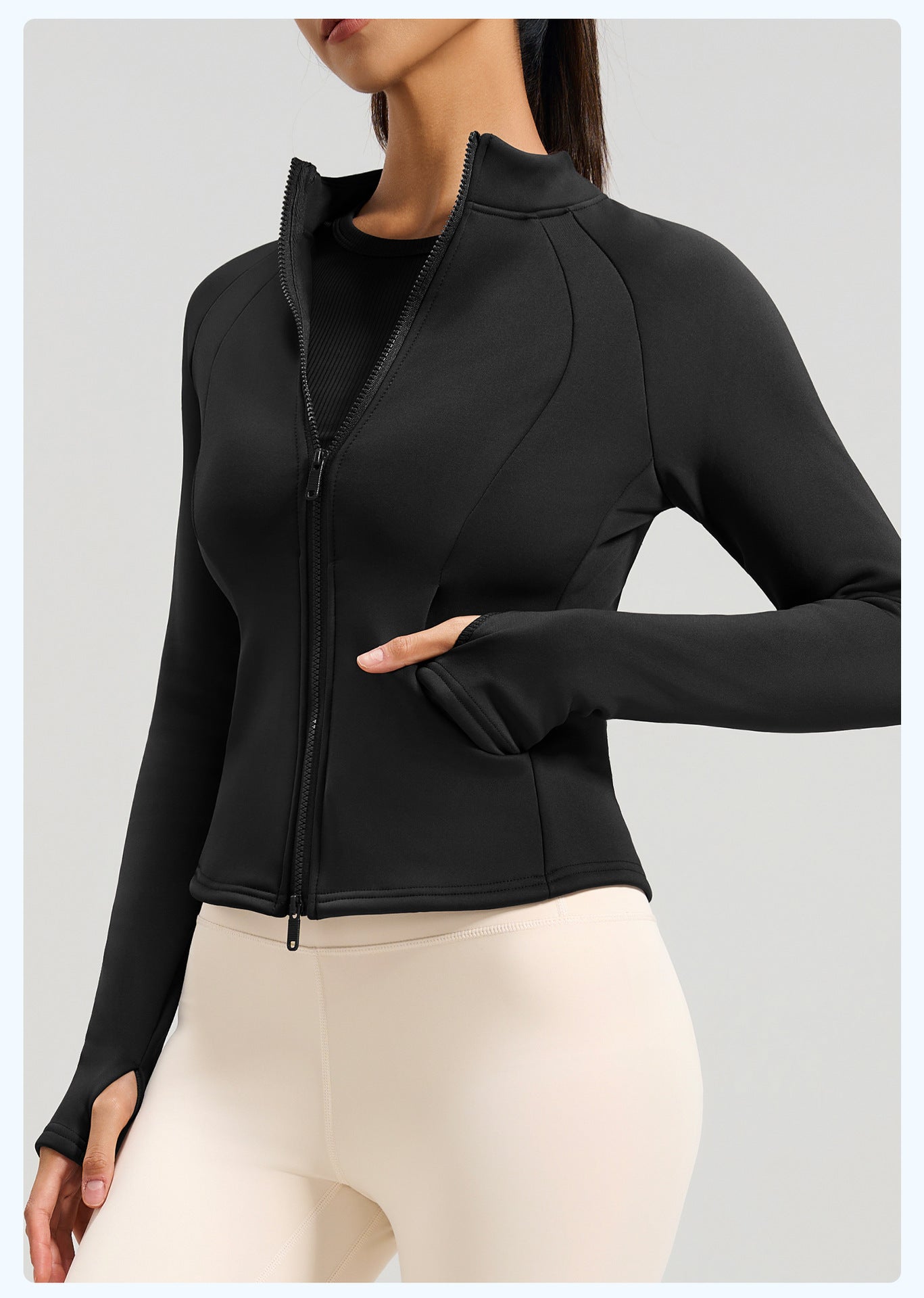 Peach Velvet Stand Collar Coat, Autumn Winter New Arrival, Fleece Lined Thickened Warm Yoga Jacket with Pockets