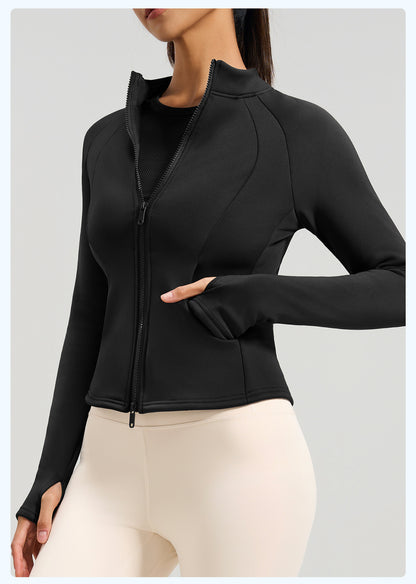 Peach Velvet Stand Collar Coat, Autumn Winter New Arrival, Fleece Lined Thickened Warm Yoga Jacket with Pockets