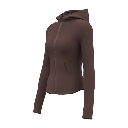 Women's New Spring Hooded Yoga Jacket with Pockets, Slim Fit Workout Sports Coat