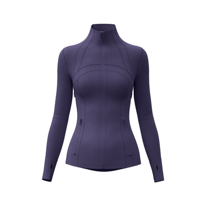 Women's Color Block Workout Jacket, Breathable Stretch Sports Coat with Pockets, Running Cycling Yoga Jacket